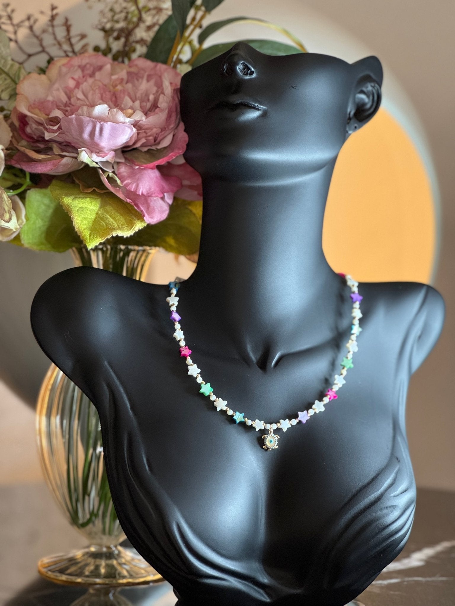 Renkli Çipura Taşlı Kolye - Nazar Boncuklu - Kllea