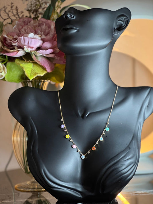 Renkli Taşlı İnce Zincirli Kolye - Minimalist Tasarım - Kllea