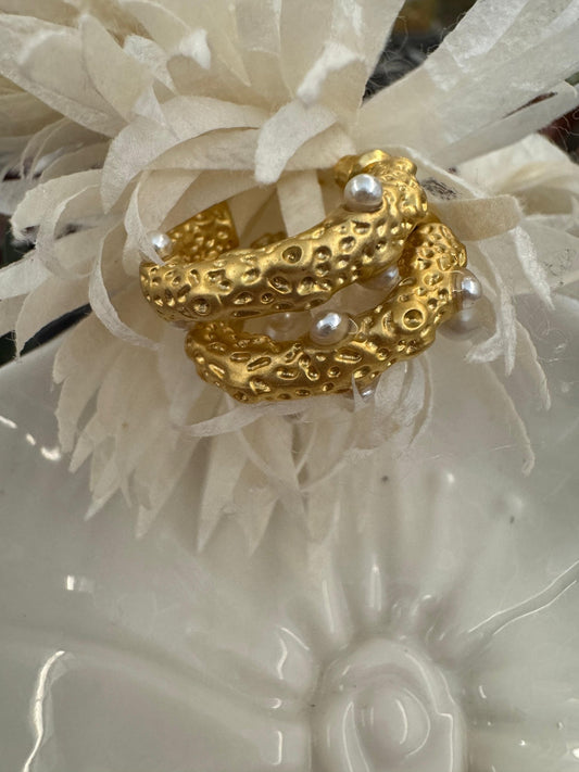 İnci Detaylı Altın Dokulu Halka Küpe - Mağazam