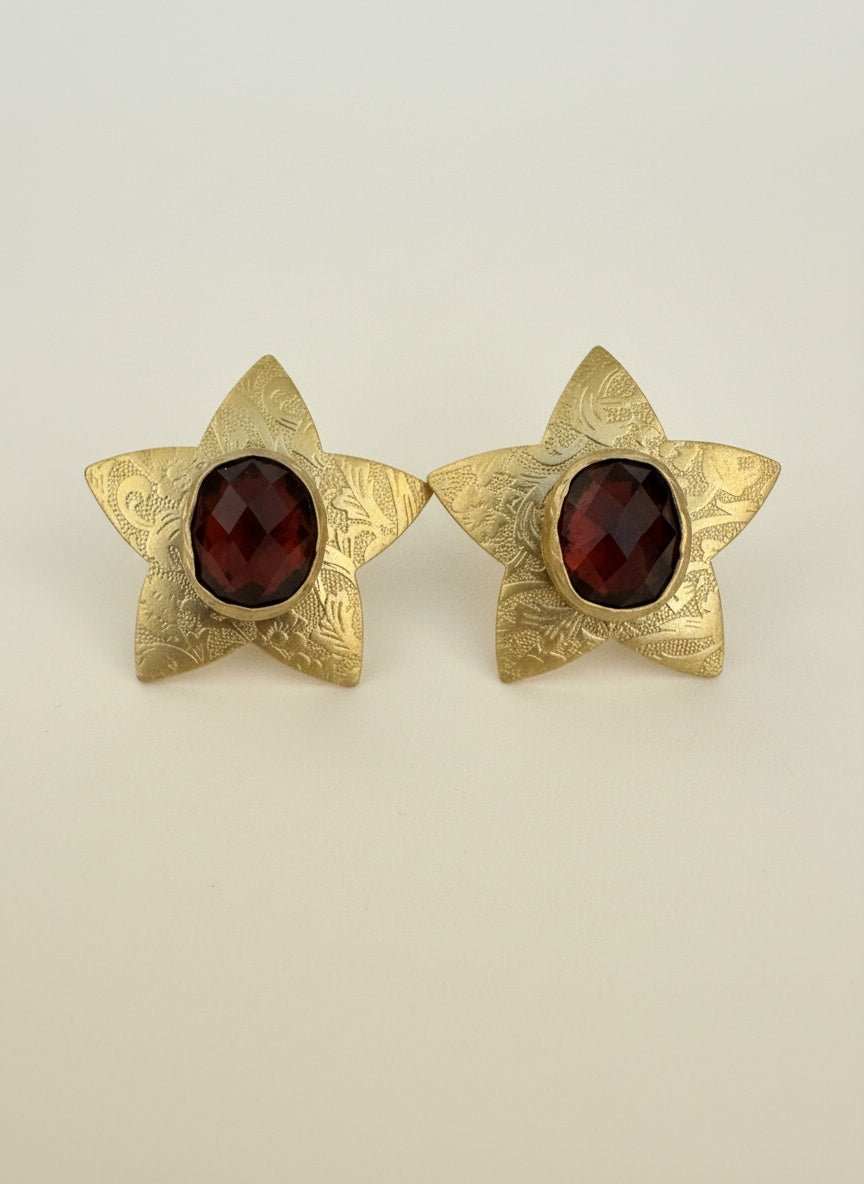 Altın Kaplama Yıldız Küpe - Akik Taş Detaylı - Kllea