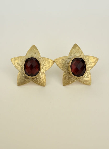 Altın Kaplama Yıldız Küpe - Akik Taş Detaylı - Kllea