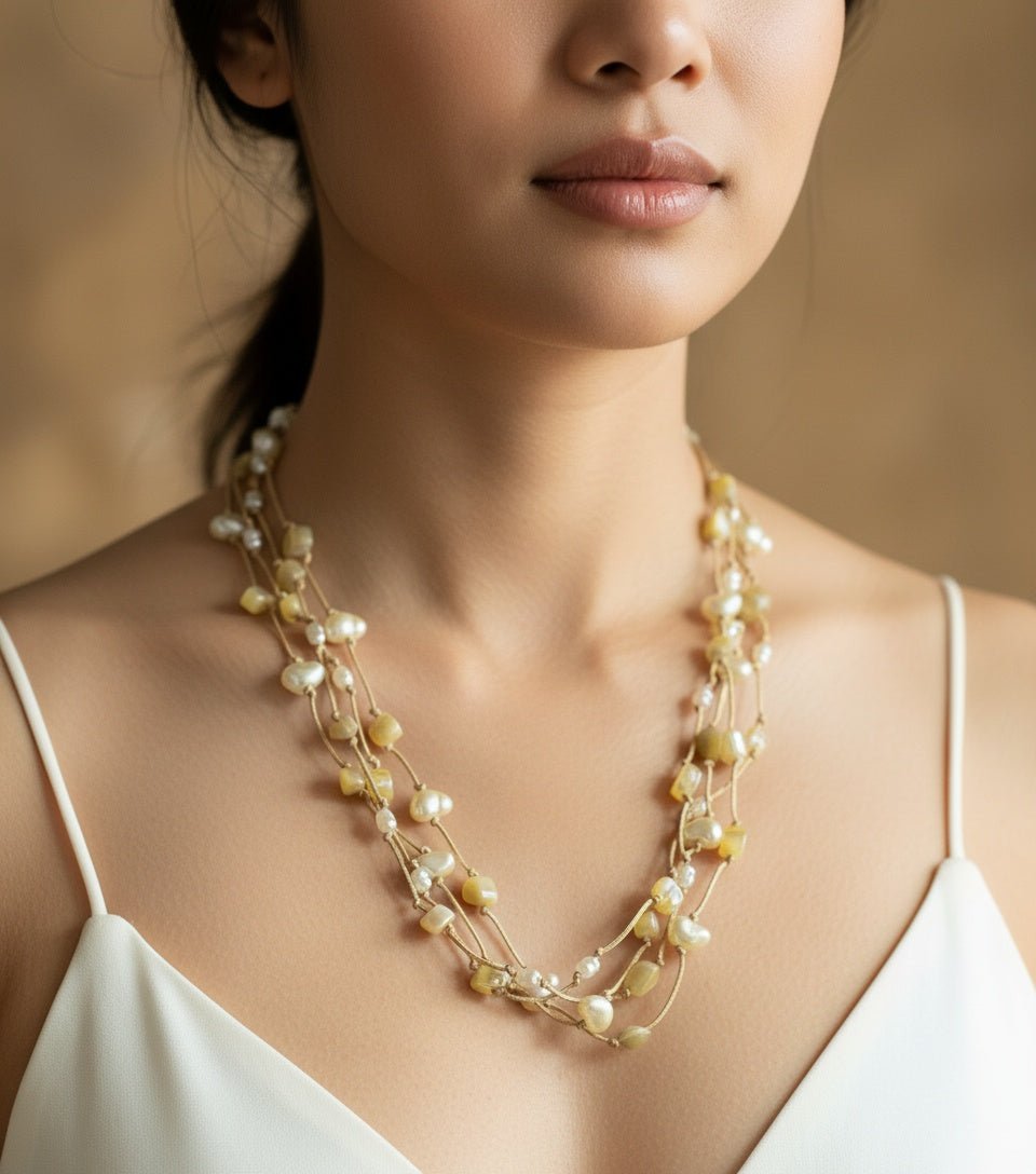 Doğal İnci ve Doğal Taşlı Kolye - Zarif Tasarım - Kllea