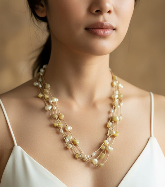 Doğal İnci ve Doğal Taşlı Kolye - Zarif Tasarım - Kllea