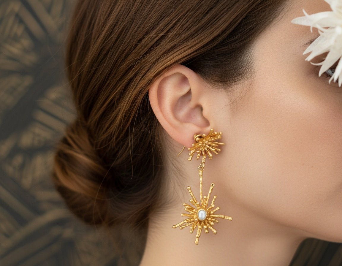 Yıldız Motifli El Yapımı Küpe - Altın Kaplama - Kllea