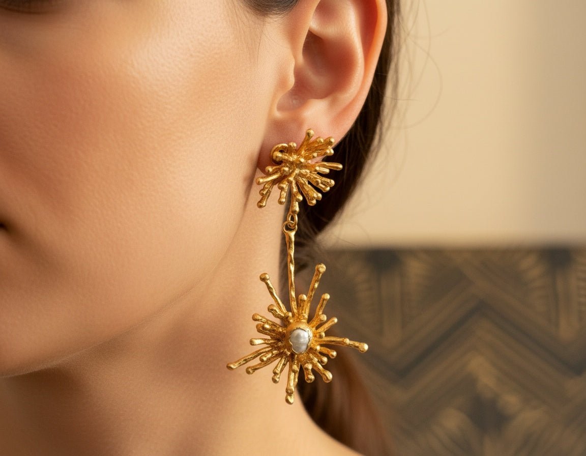 Yıldız Motifli El Yapımı Küpe - Altın Kaplama - Kllea