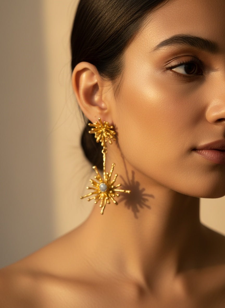 Yıldız Motifli El Yapımı Küpe - Altın Kaplama - Kllea